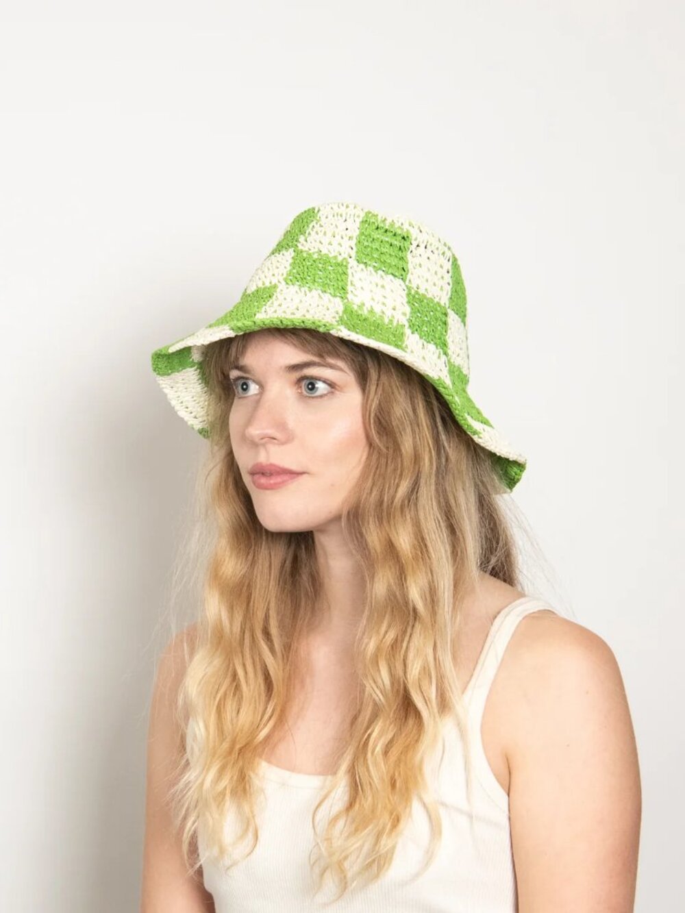WYETH Sadie Paper Straw Bucket in Natural Lime/UV Protection - Green